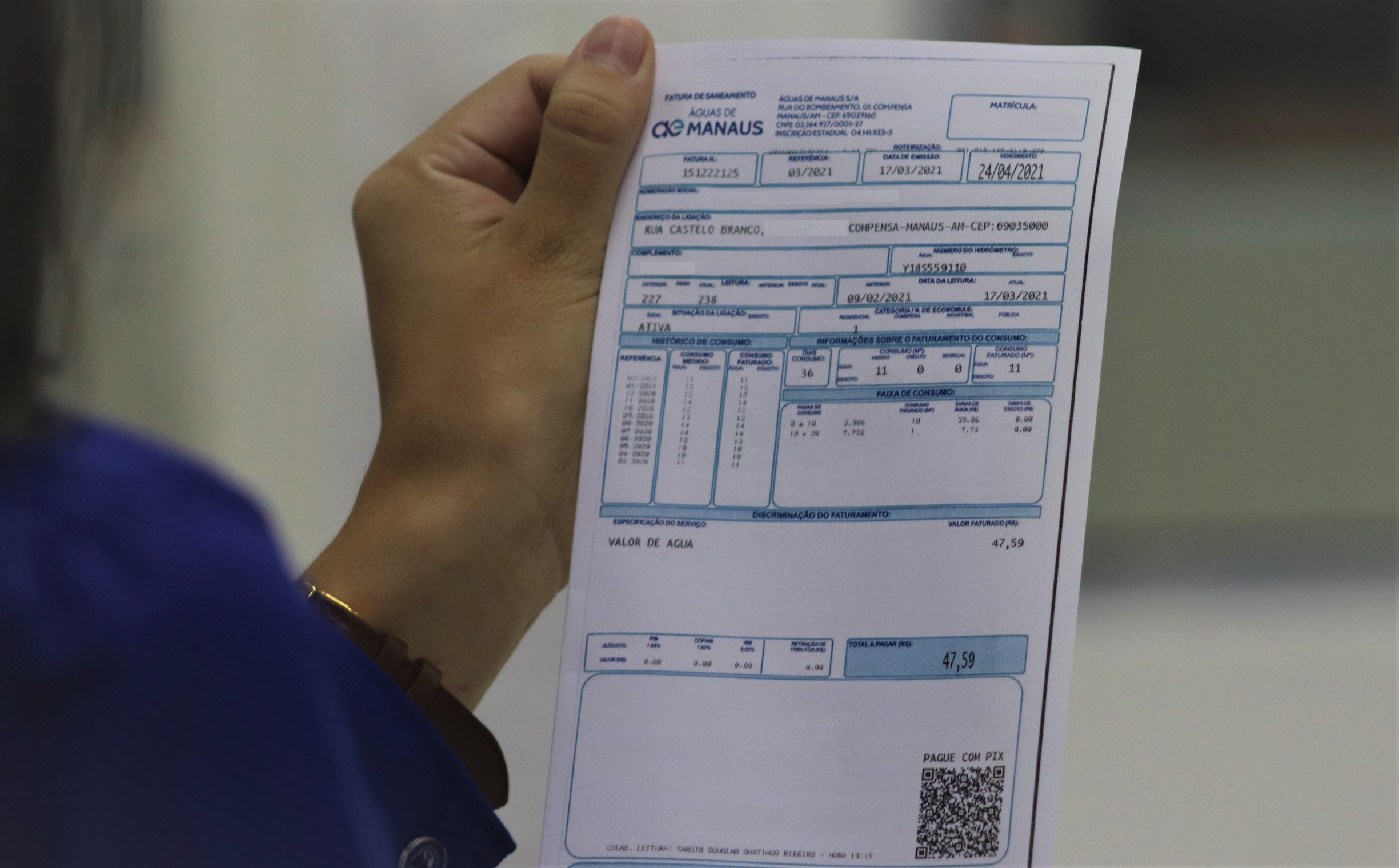 Pagamento de contas de água poderá ser feito pelo PIX em Manaus