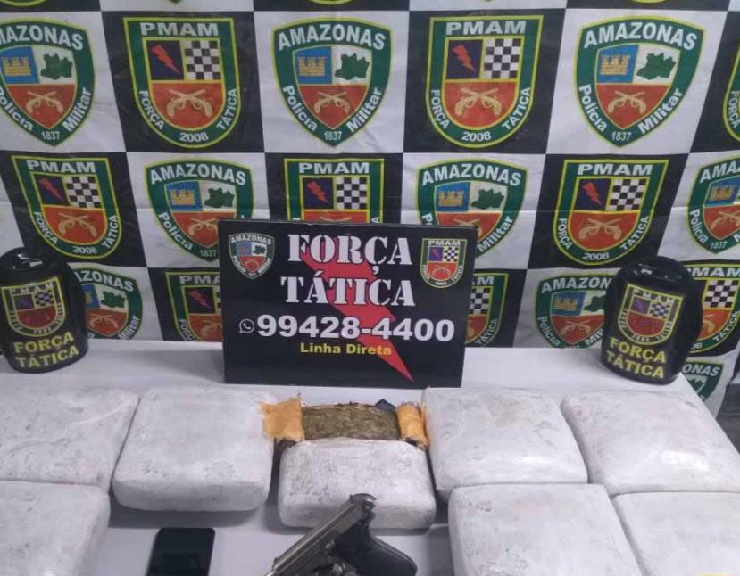 Suspeito é preso com arma e 12 kg de drogas em Manaus