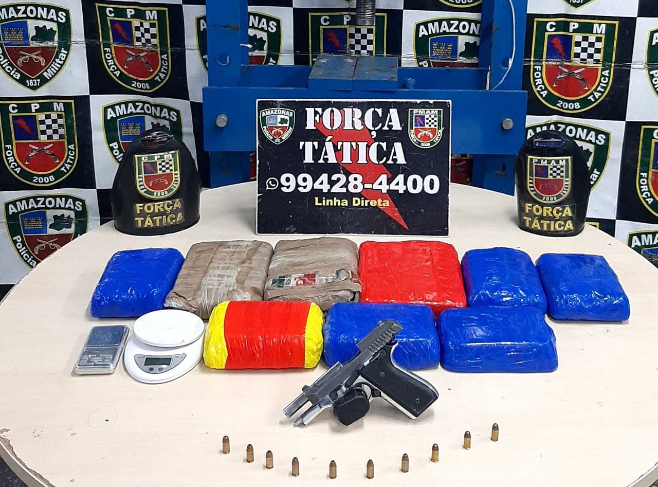 Homem é preso com arma de fogo e nove tabletes de skank em Manaus 
