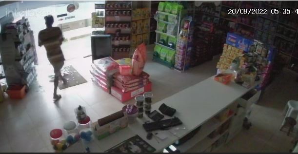 Criminoso quebra porta de vidro e rouba pet shop em Manaus; veja vídeo