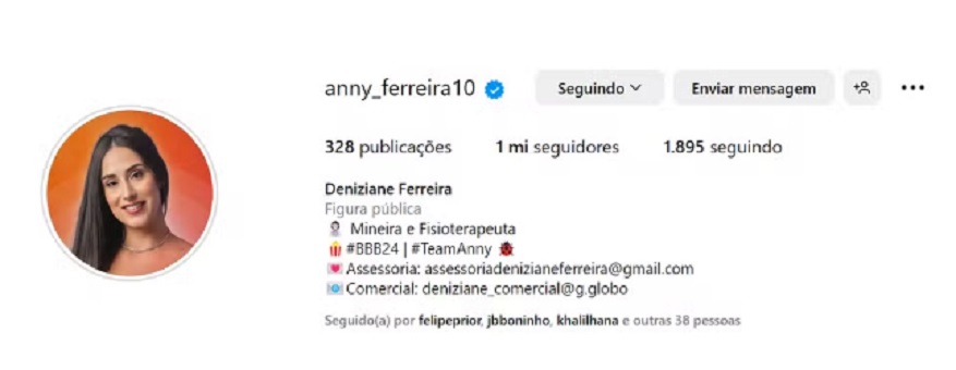 Deniziane alcança 1 milhão de seguidores após ser eliminada do BBB