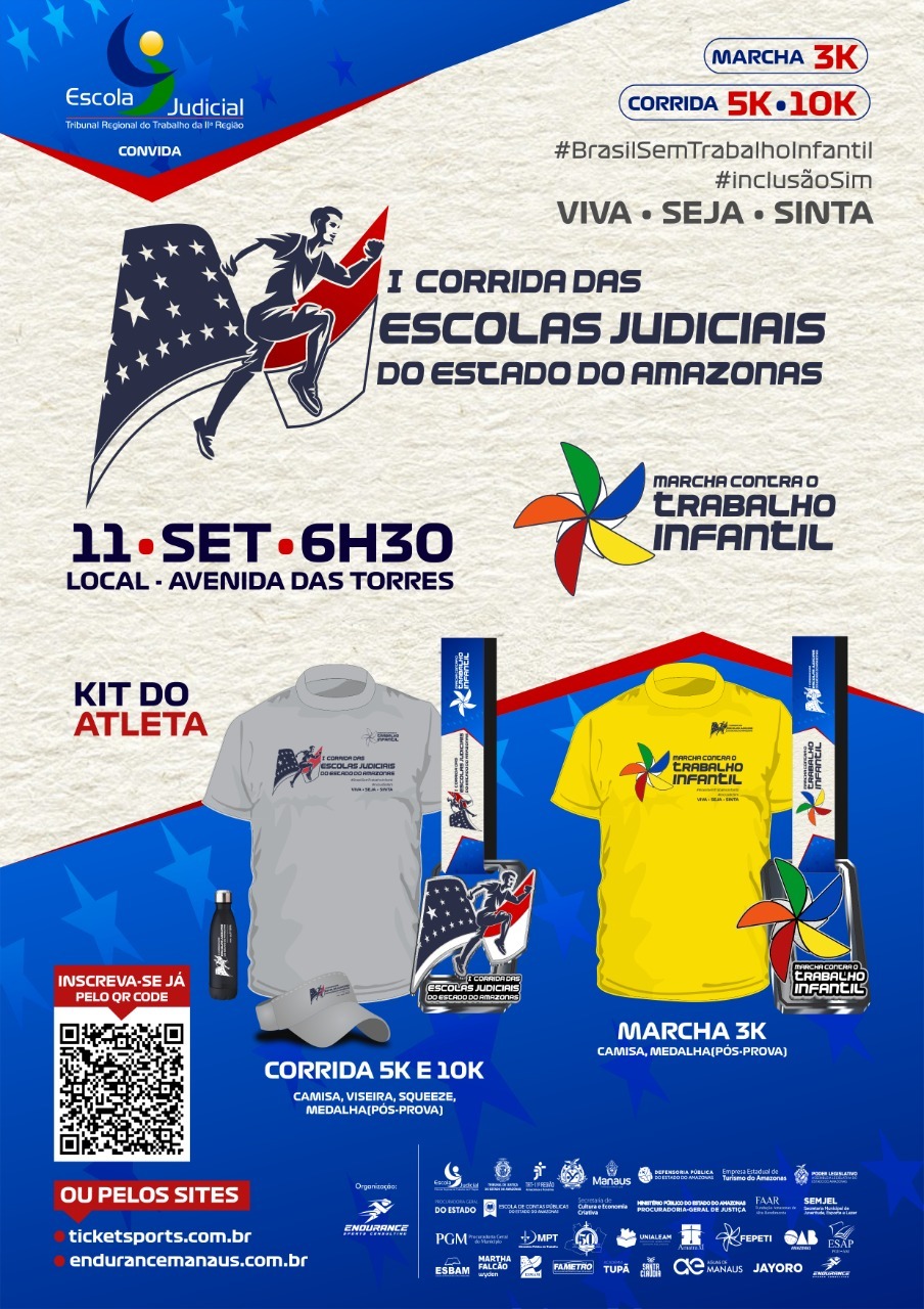 Abertas inscrições para Marcha Contra Trabalho Infantil e Corrida das Escolas Judiciais em Manaus