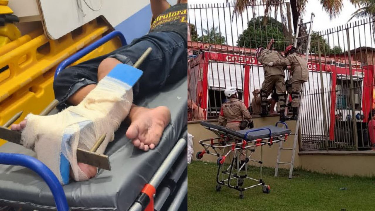 Menino tem pé atravessado por lança ao pular muro de igreja em Manaus