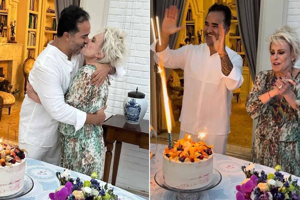 Ana Maria Braga dá beijão em comemoração ao aniversário do namorado Fábio Arruda