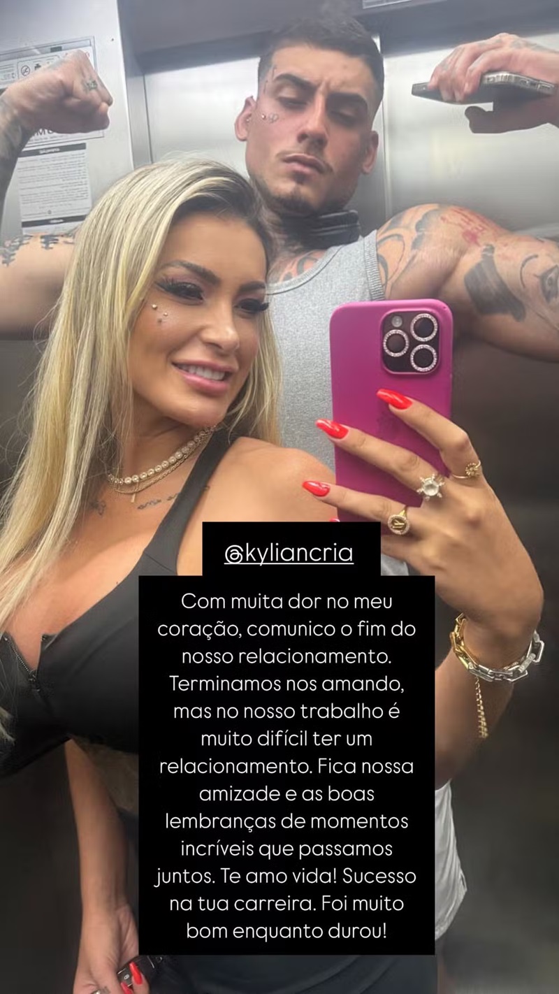 Andressa Urach anuncia término com criador de conteúdo adulto: 'no nosso trabalho é difícil'