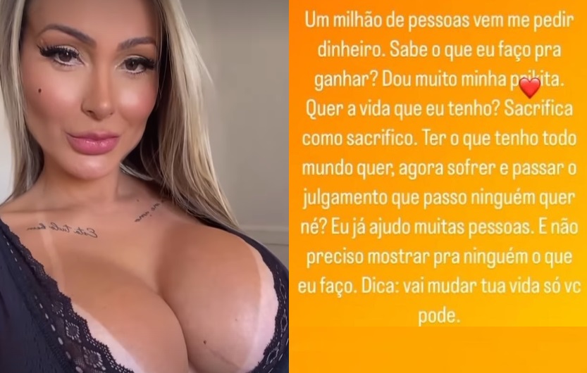 Andressa Urach rebate seguidores que pedem dinheiro: 'sabe o que eu faço pra ganhar?'