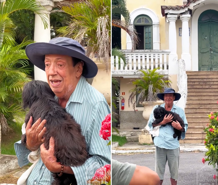 Marcos Oliveira, o Beiçola, chega em casa doada por Marieta Severo no Retiro dos Artistas