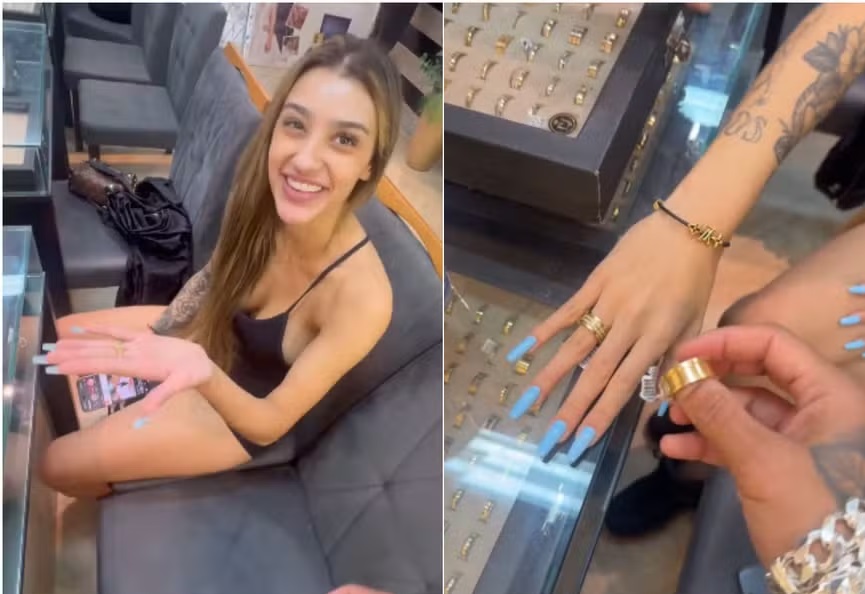 Bia Miranda e Gato Preto escolhem alianças de 'casados' após 8 dias de namoro