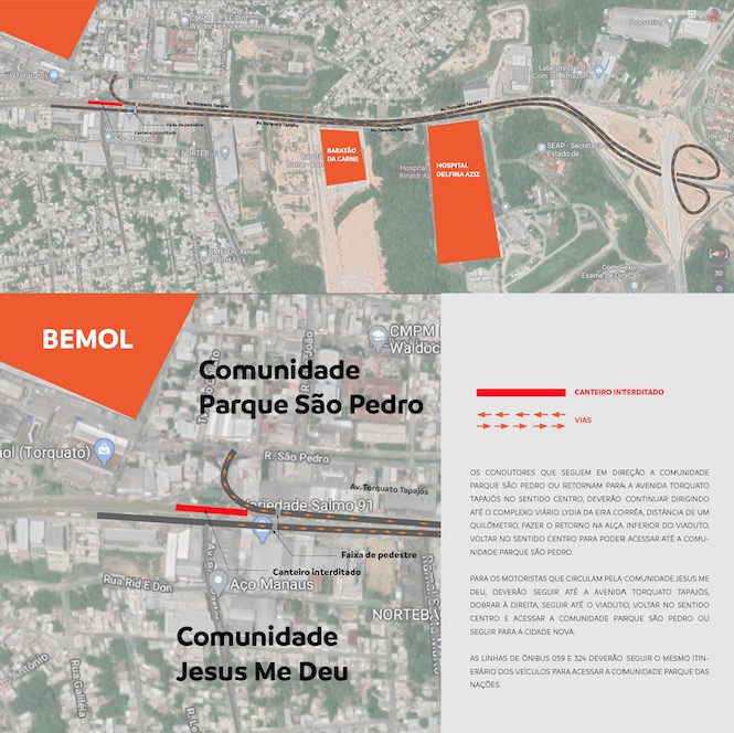 Retorno na avenida Torquato Tapajós será fechado nesta sexta-feira   
