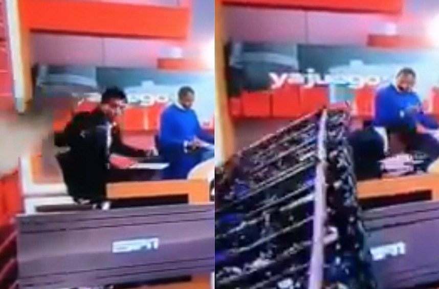 Vídeo: Cenário despenca em cima de jornalista ao vivo