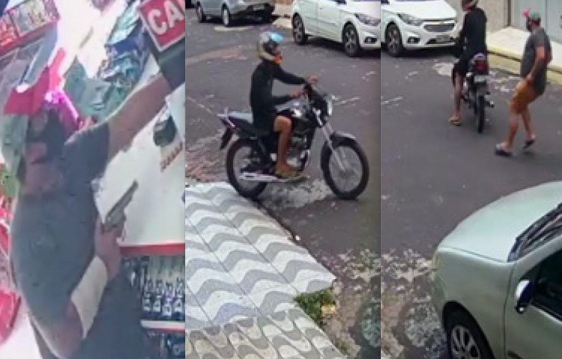 Vídeo: Homem assalta drogaria e casal que estava sacando dinheiro em Manaus