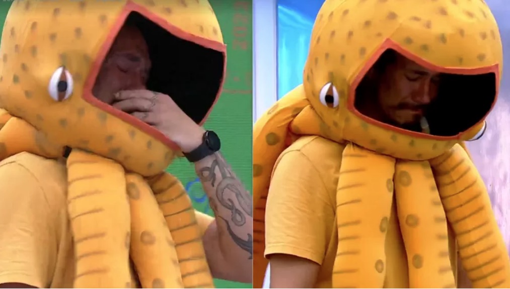 Eliezer critica Natália após briga, chora fantasiado de polvo e vira chacota