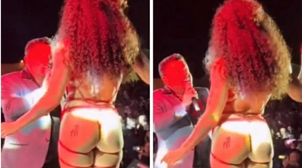 Bruno, da dupla com Marrone, fica supostamente excitado com dançarina em show