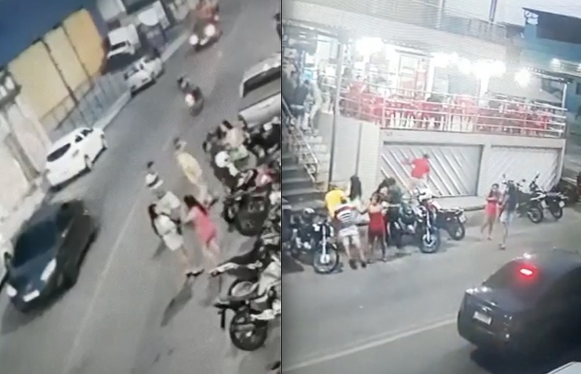 Vídeo mostra momento em que homem é crivado de balas e mulher leva tiro no olho em Manaus