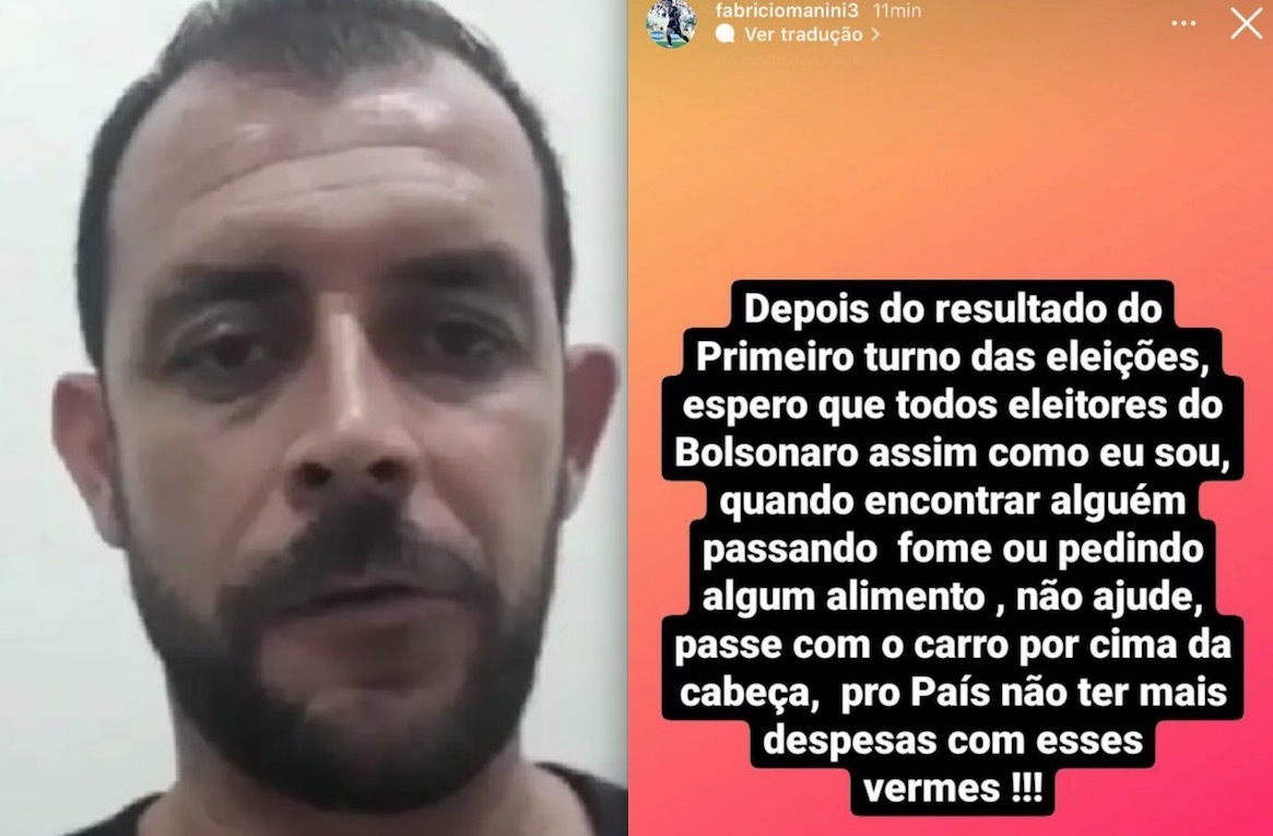 Ex-jogador pede que apoiadores de Bolsonaro atropelem pessoas que passam fome