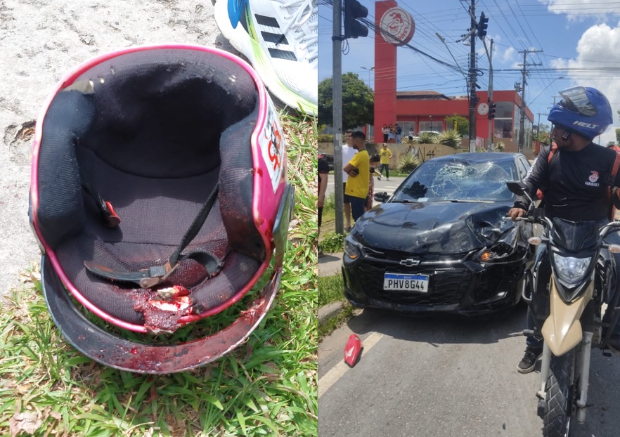 Entregador de delivery tem pé dilacerado em acidente em cruzamento de Manaus