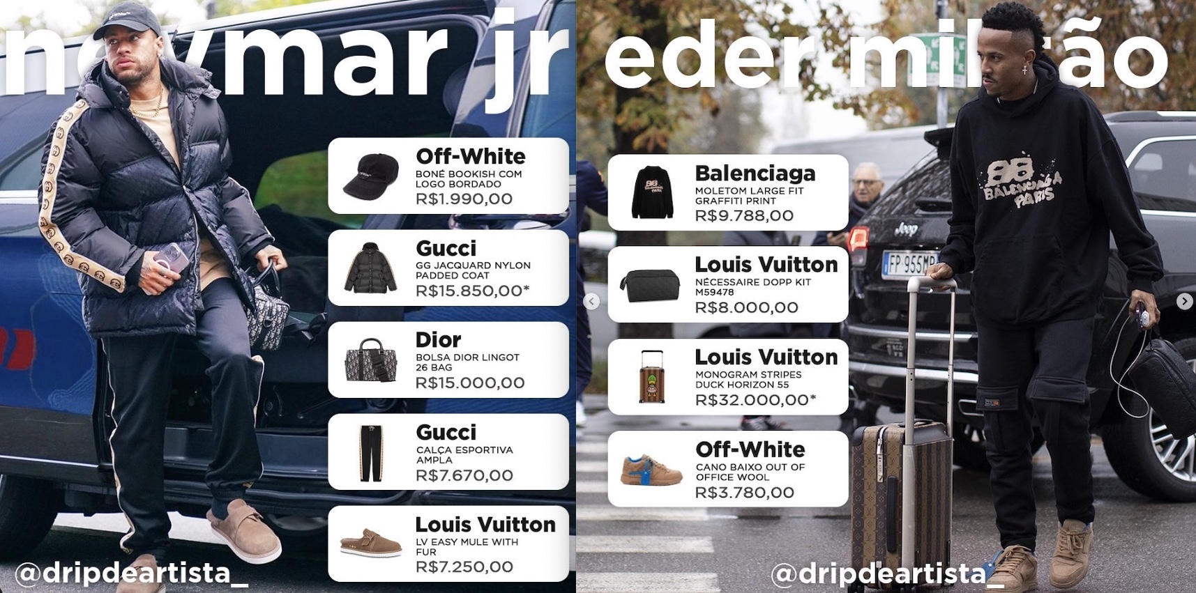 Neymar e Militão usaram looks de até R$ 40 mil em treino na Itália; Veja de outros atletas