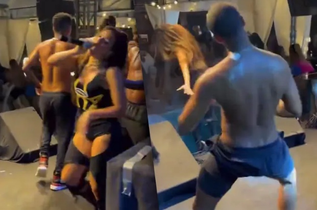 Gabily desliza e cai em piscina durante show; vídeo