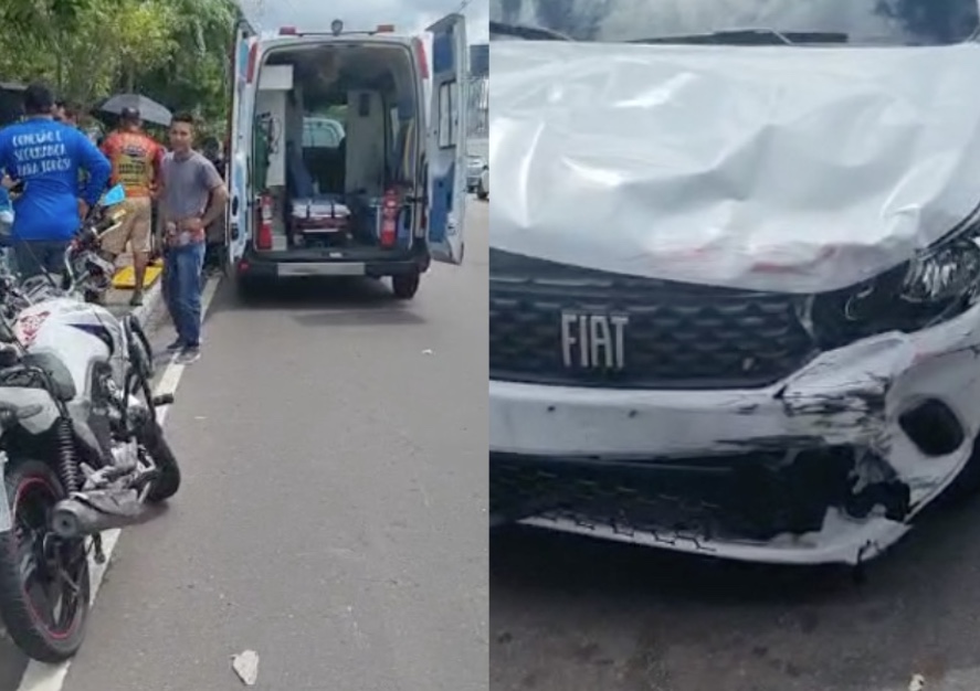 Motociclista é arremessado durante acidente em cruzamento em Manaus