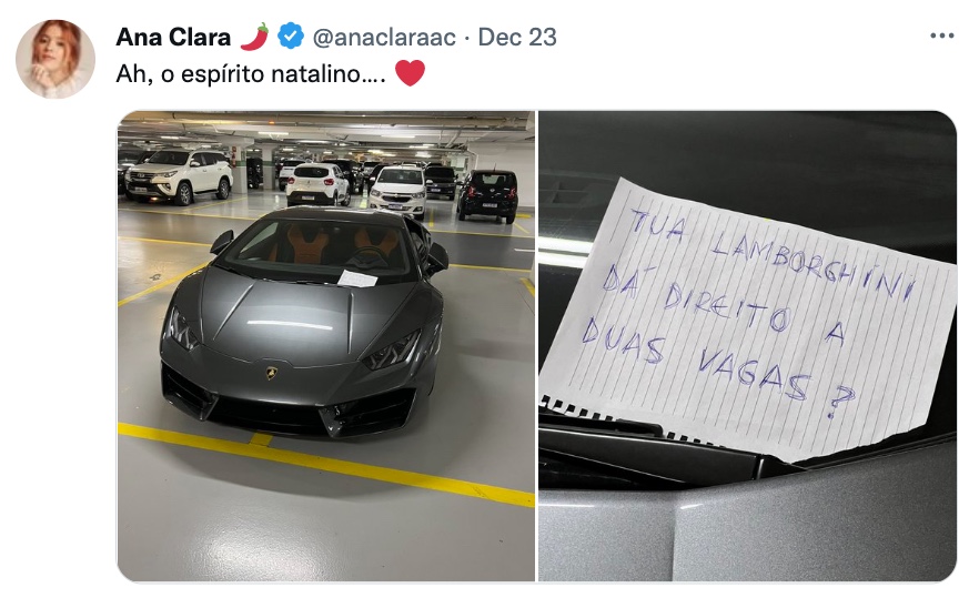 Apresentadora da Globo mostra Lamborghini parado em duas vagas e dono responde