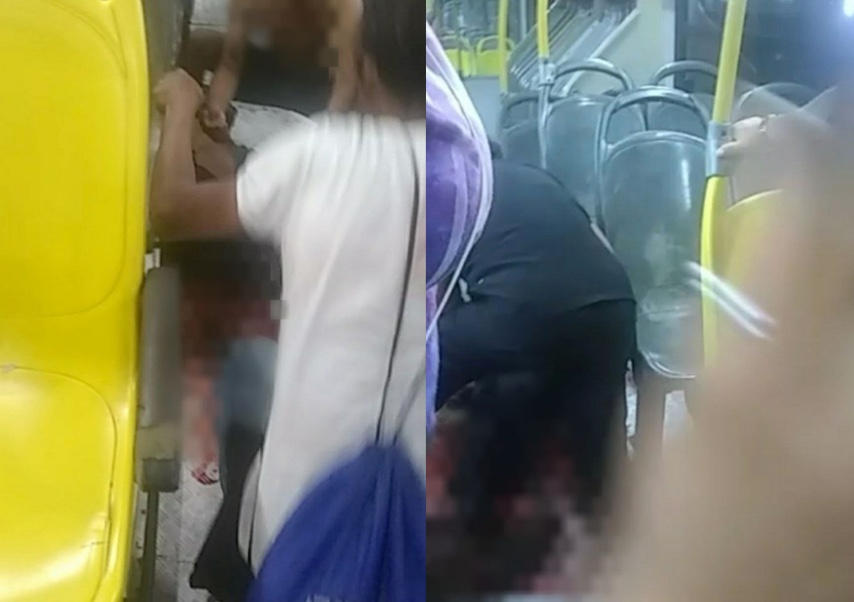 Homem se esfaqueia dentro de ônibus no Terminal 2 e assusta passageiros em Manaus; vídeos