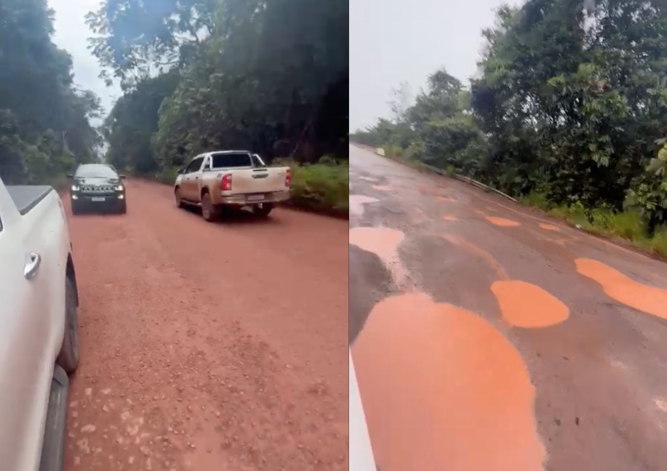 Para chegar ao Amazonas, motoristas enfrentam crateras e muita lama na BR-174; vídeos