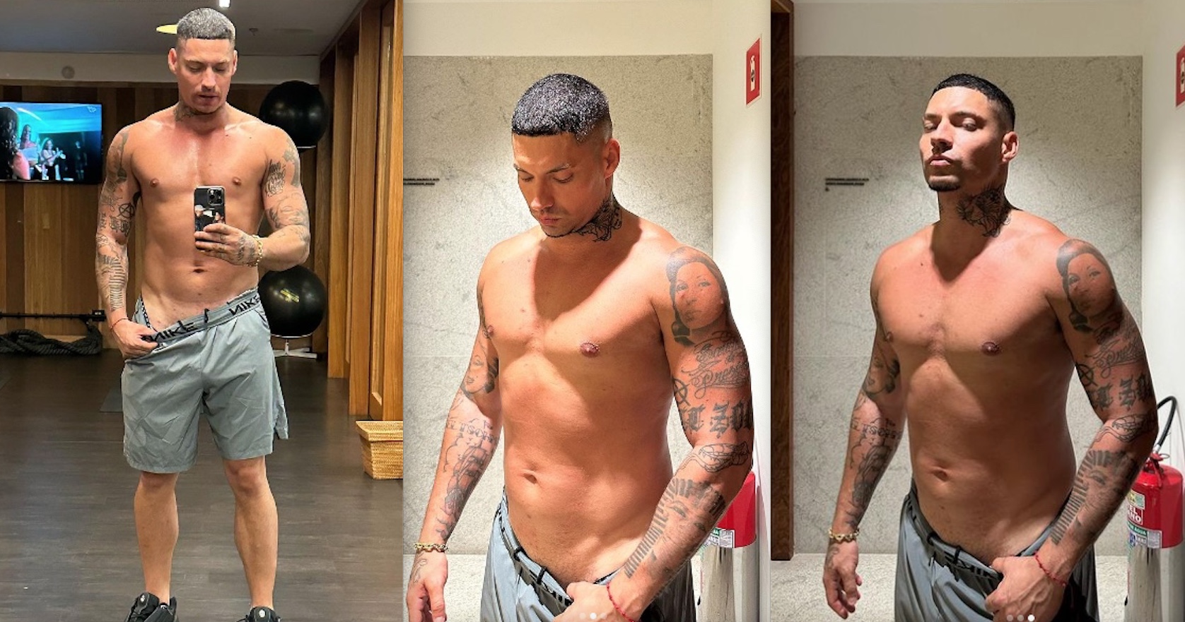 Filipe Ret abaixa short e atiça internautas com virilha à mostra na academia