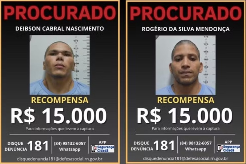 PF anuncia recompensa de R$ 30 mil por informações sobre fugitivos de presídio de Mossoró