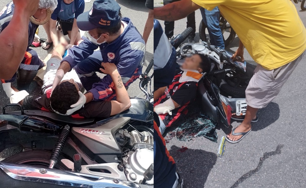 Motociclista sofre fratura exposta em acidente com carro na Avenida Tefé