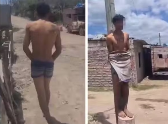 Suspeitos de roubo são amarrados em postes após cometer crime em comércio