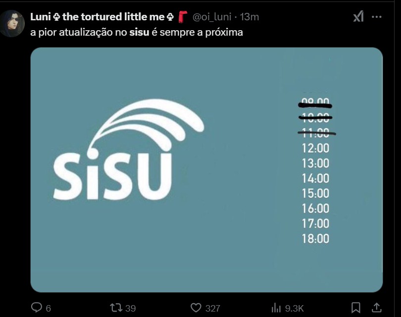 Instabilidade no site do Sisu em dia de resultado vira meme nas redes sociais