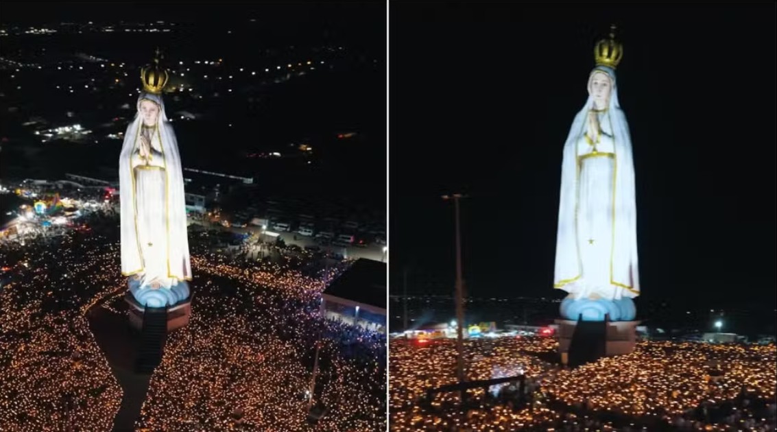 Imagem de Nossa Senhora de Fátima, maior que Cristo Redentor, reúne milhares de fiéis no CE