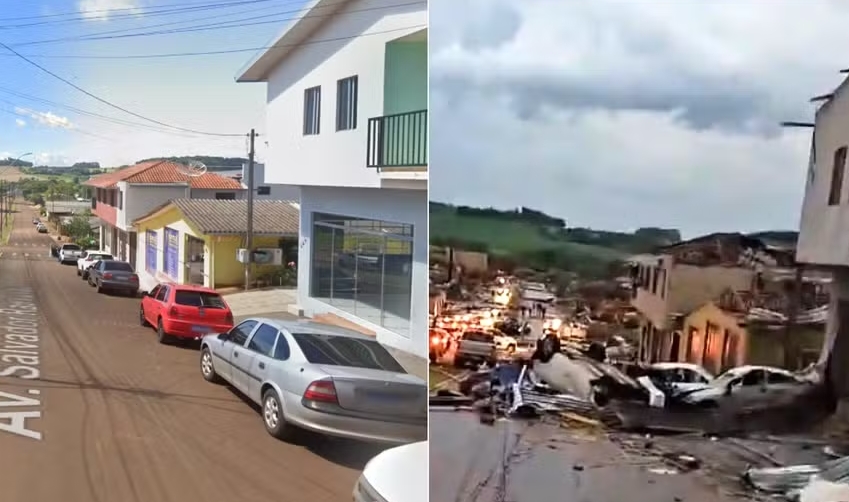Veja antes e depois de cidade destruída por tornado no Paraná