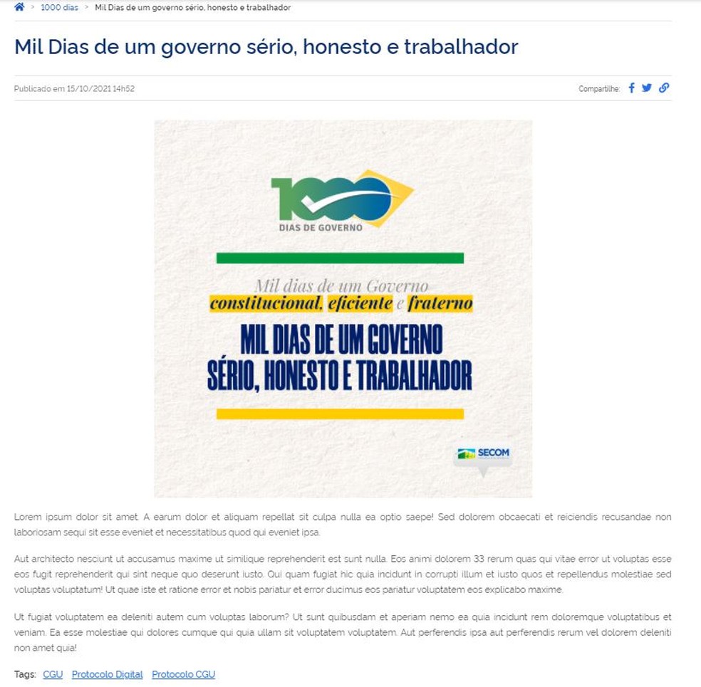 Governo Bolsonaro apaga post sem conteúdo sobre mil dias de gestão