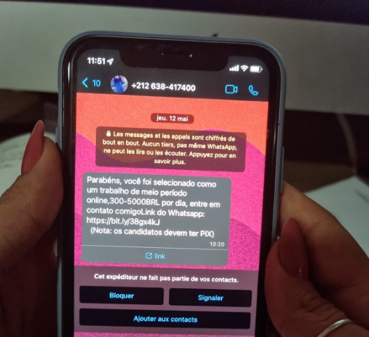 Mensagem com vaga de emprego falsa é golpe para roubo de dados