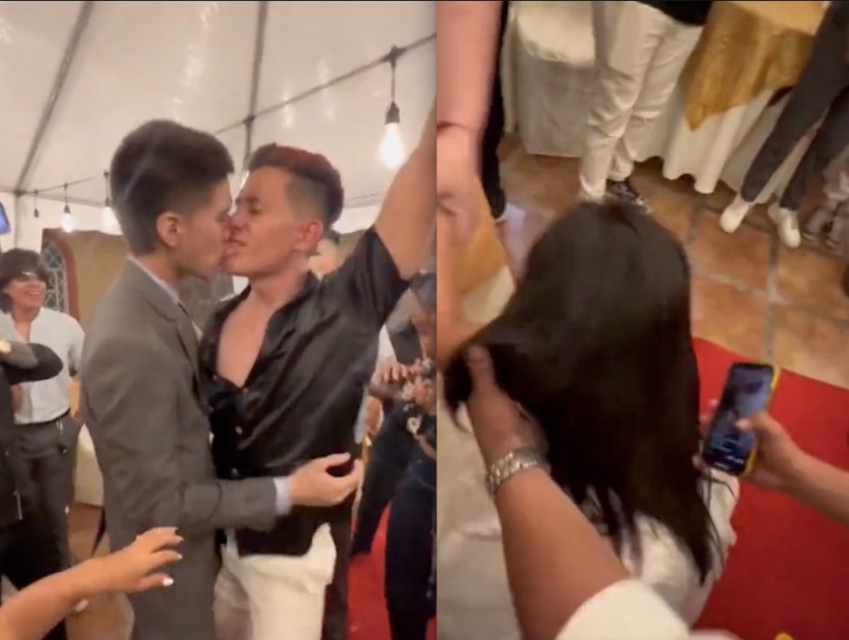 Noivo dá beijão em amigo na frente da esposa durante casamento e vídeo viraliza