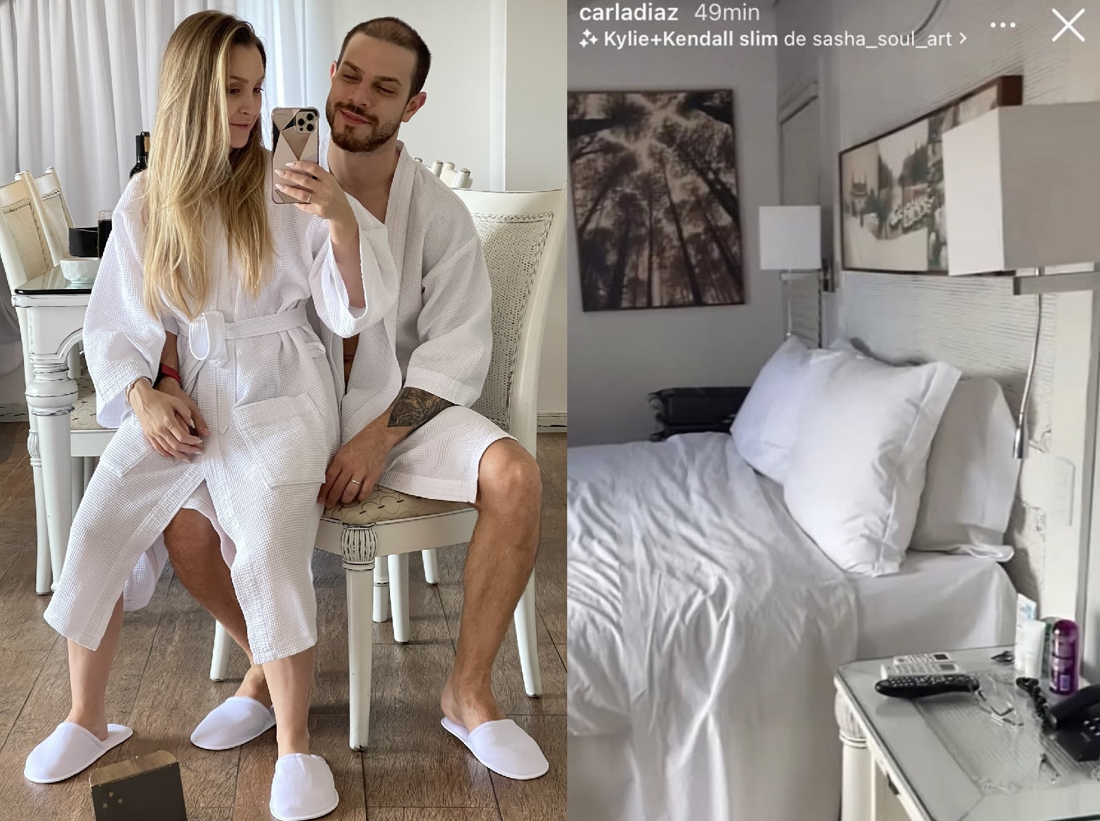 Carla Diaz deixa detalhe indiscreto aparecer em quarto de hotel com namorado