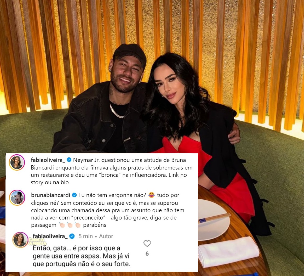 Bruna Biancardi bate boca com colunista após post sobre Neymar: 'tu não tem vergonha?'