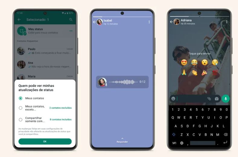 Áudios, reações, privacidade, veja os novos recursos do 'status' do WhatsApp