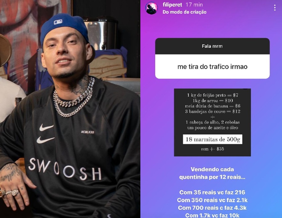Rapper Filipe Ret viraliza ao dar dica para seguidor deixar tráfico vendendo quentinha