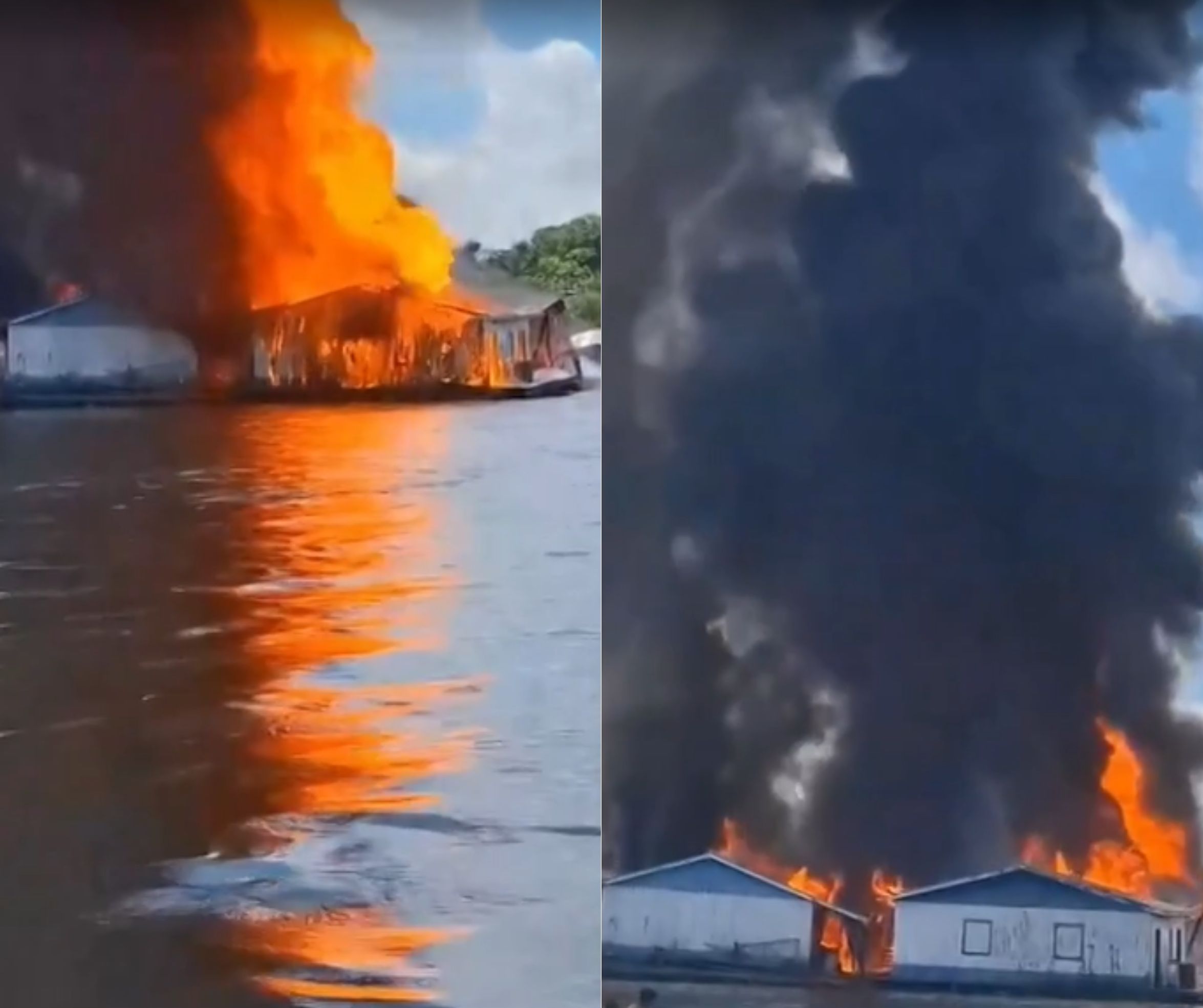 Flutuantes comerciais são destruídos em incêndio no interior do Amazonas
