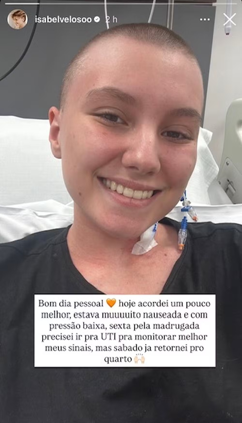 Isabel Veloso revela que foi para UTI após transplante de medula