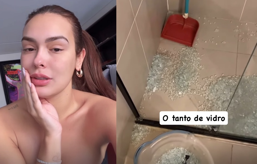 Ex-bbb Larissa Santos leva 14 pontos após box do banheiro estourar: "deu para ver o osso"