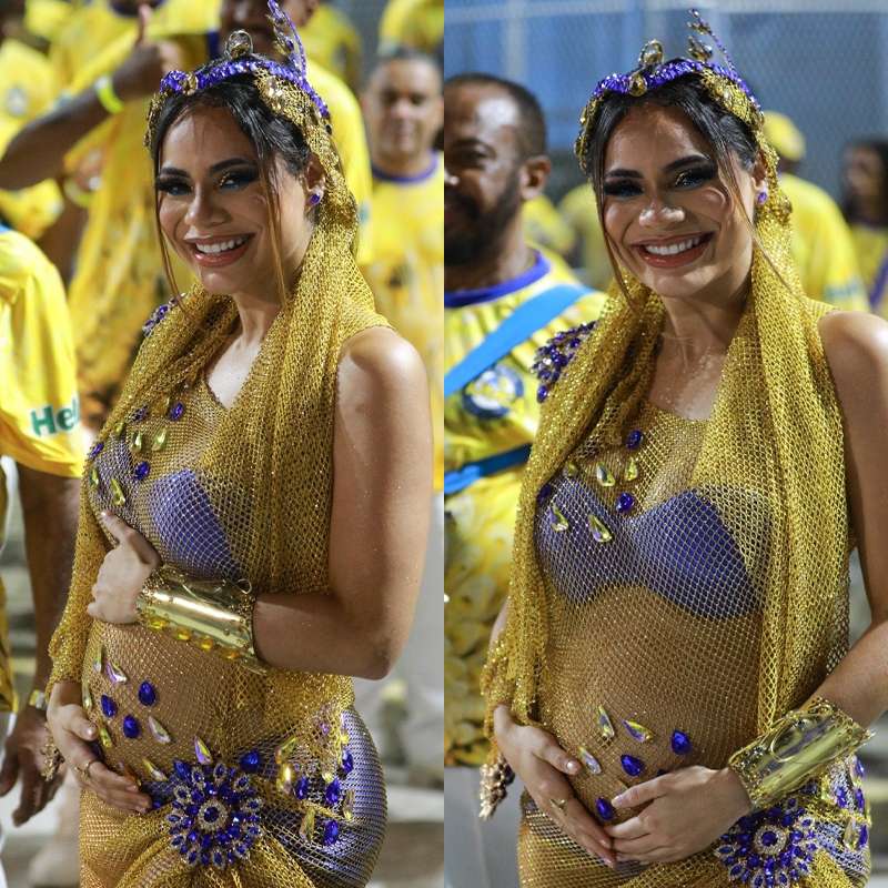 Lexa exibe barriga de 4 meses em minidesfile da Unidos da Tijuca