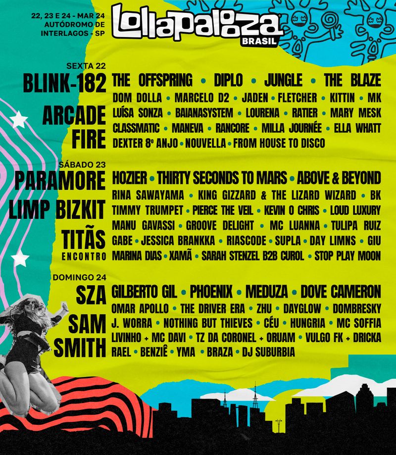 Lollapalooza 2024 divulga line-up com atrações por dia e valores de ingressos