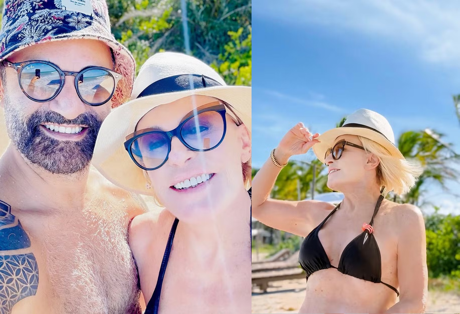 Ana Maria Braga mostra barriga chapada de biquíni durante feriado com namorado