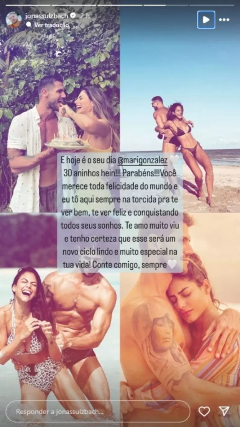 Ex-BBB Jonas homenageia ex-noiva Mari Gonzalez em aniversário: 'te amo muito'