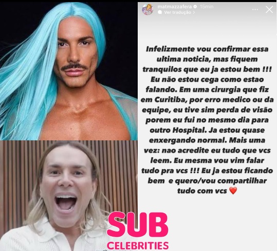 Matheus Mazzafera confirma que perdeu a visão em cirurgia