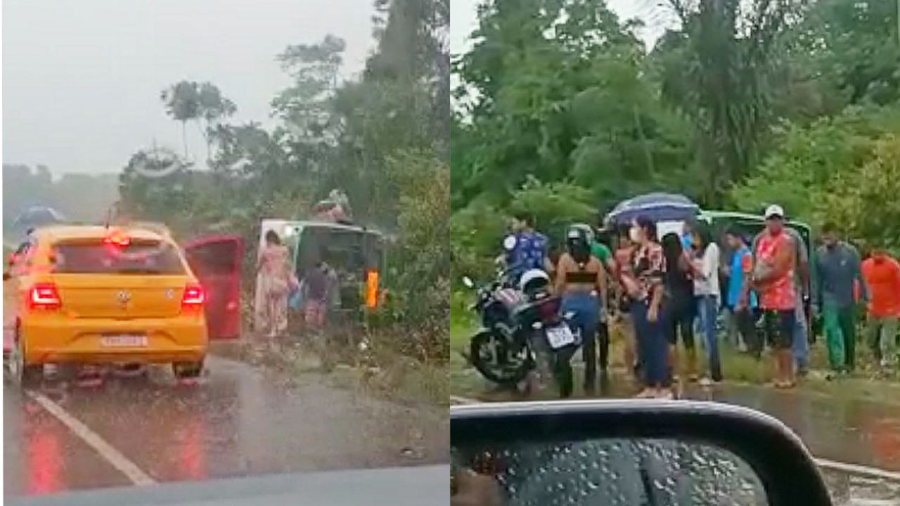Acidente: Ônibus capota na AM-070 em Iranduba; vídeo