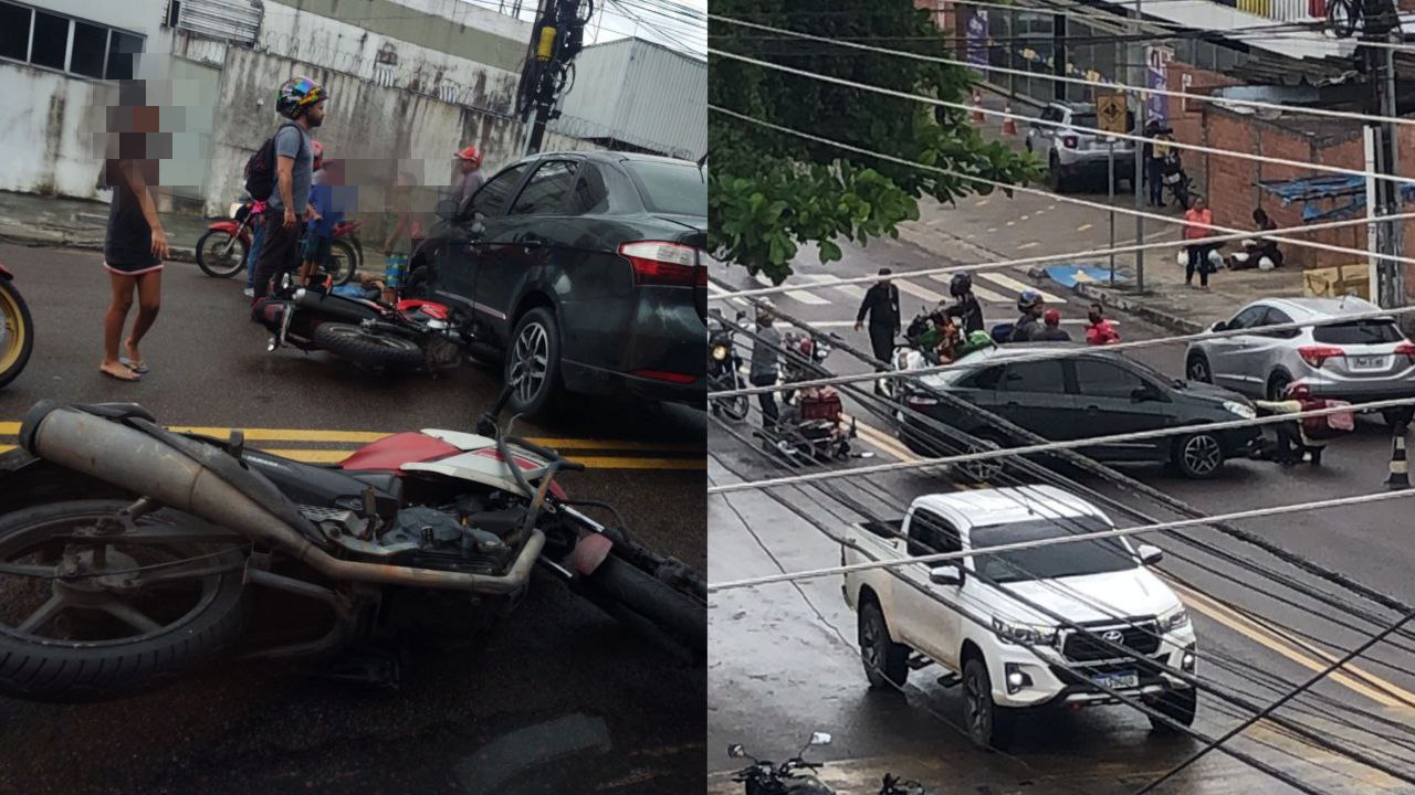 Motoqueiro vai para parar embaixo de carro durante acidente em Manaus; vídeo